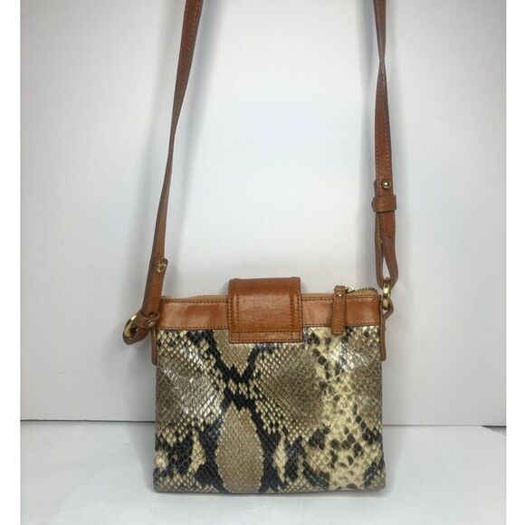 Brahmin Authentic Leather Animal Print Snake Skin Brown Crossbody Bag Womens - Picture 5 of 11